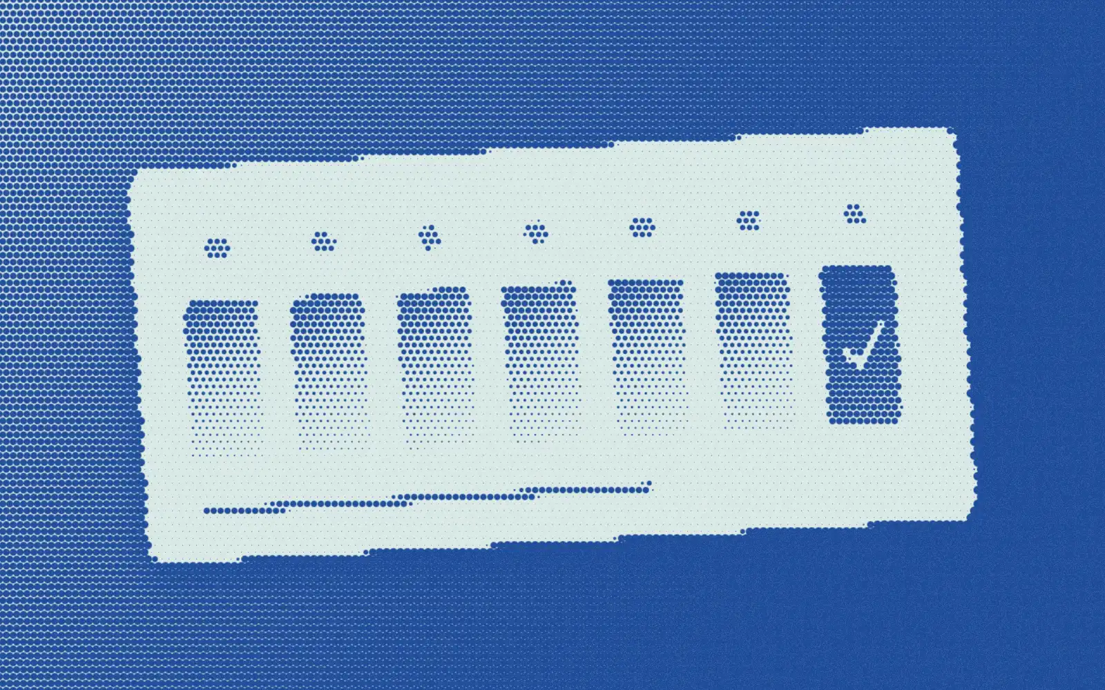 Original seven-day journal card with one completed day, rendered in blue and mint Paper halftone.